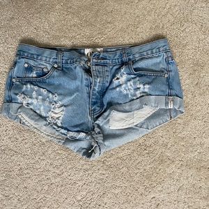 Distressed jean shorts